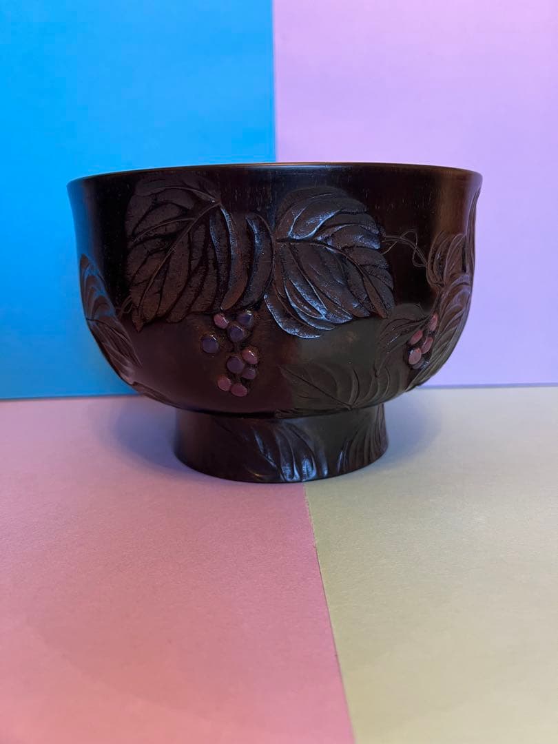 川添日記おおぶり椀　 草木彫漆器