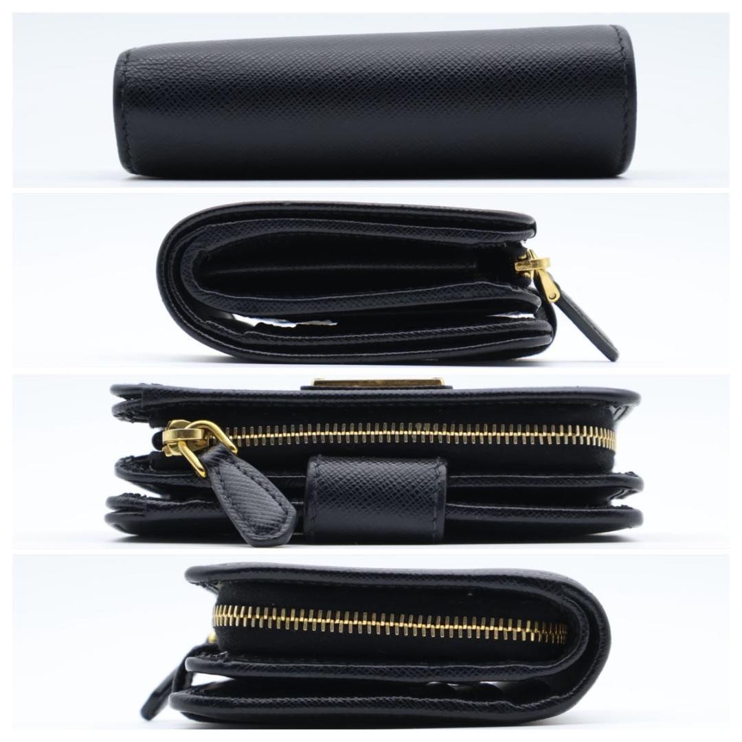【超極美品】PRADA 新型IC 二つ折り財布　サフィアーノレザー　黒　三角ロゴ