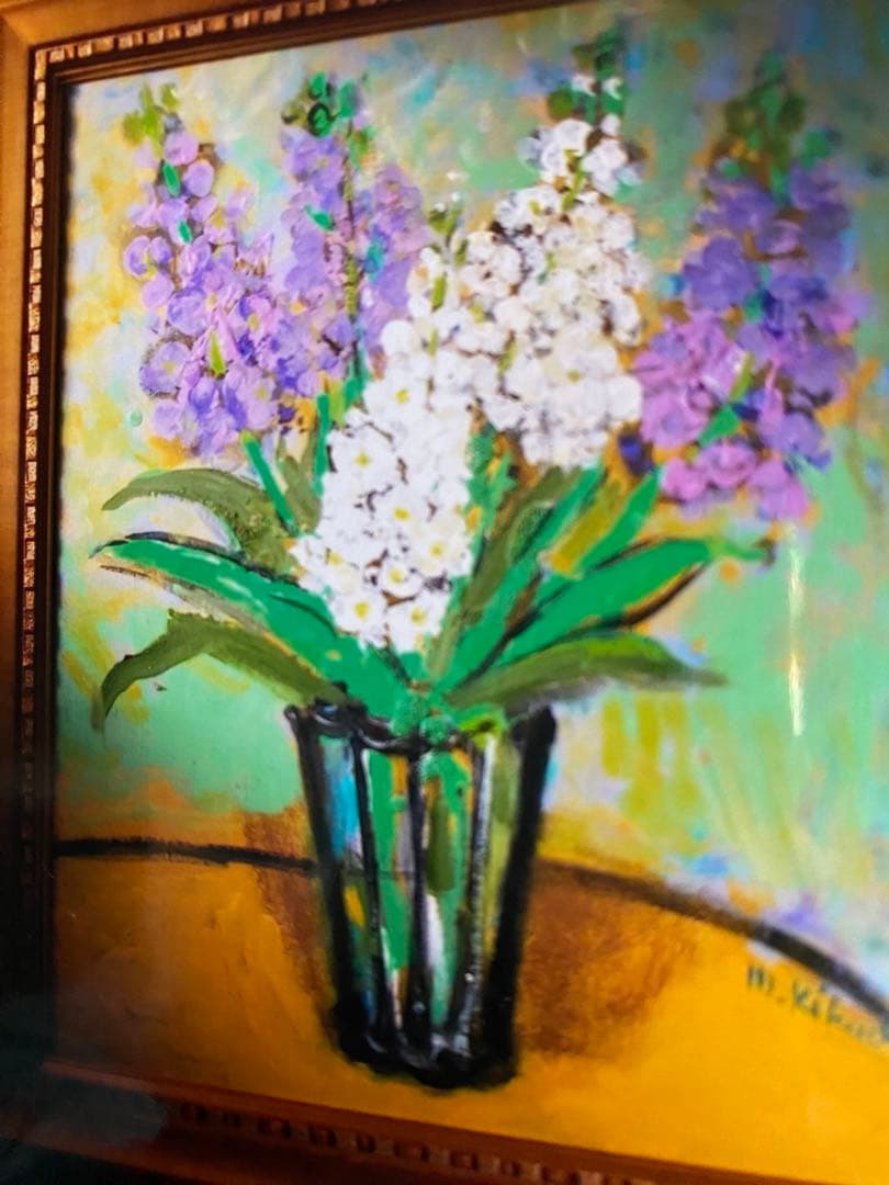 絵画　油絵　油彩画　「ストック」F12 菊地正則　美品　額付き　装飾品　送料無料