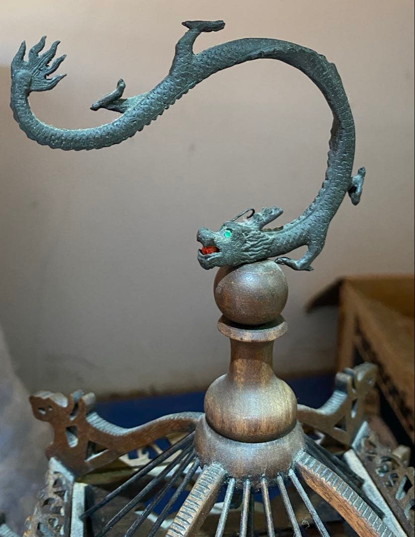 【希少】鳥かご　オブジェ　鳥籠　アンティーク　龍　置物　木製品　中国　木工品