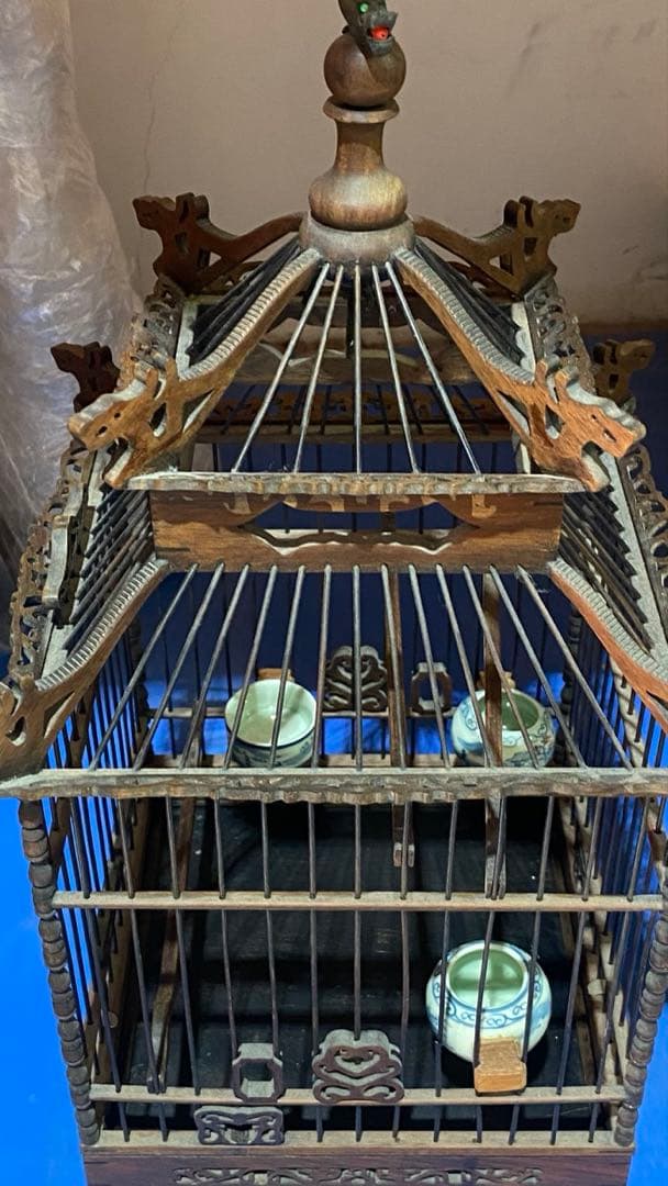 【希少】鳥かご　オブジェ　鳥籠　アンティーク　龍　置物　木製品　中国　木工品