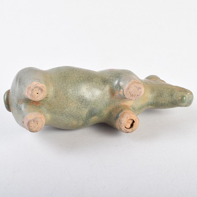 中国　龍泉窯　青磁　神獣　牛　置物　C　R9319