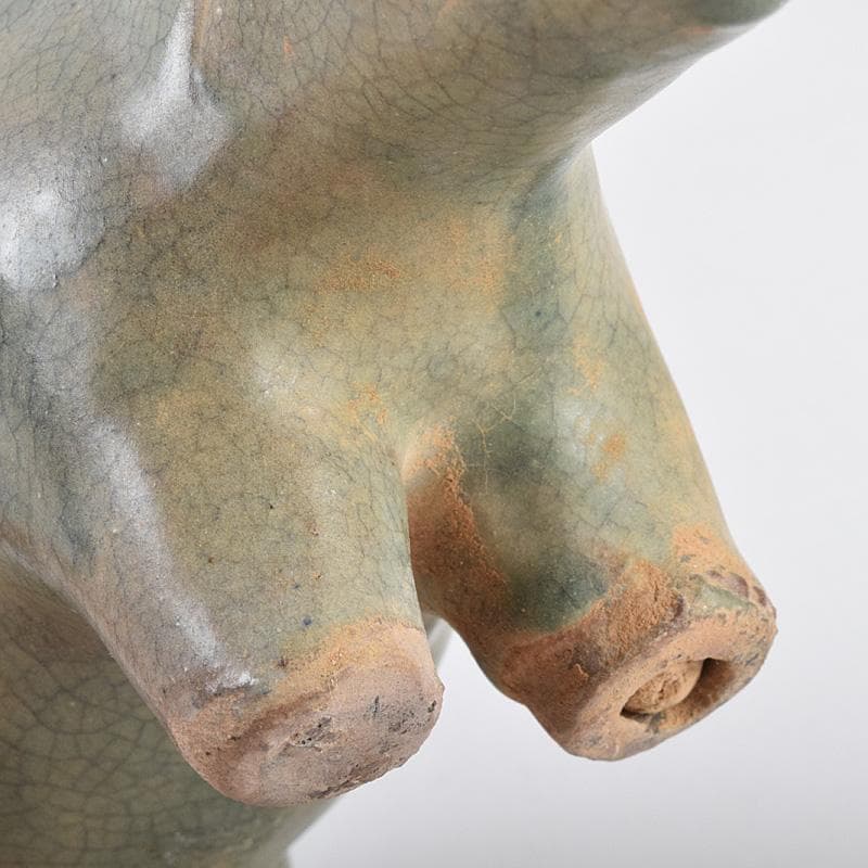 中国　龍泉窯　青磁　神獣　牛　置物　C　R9319