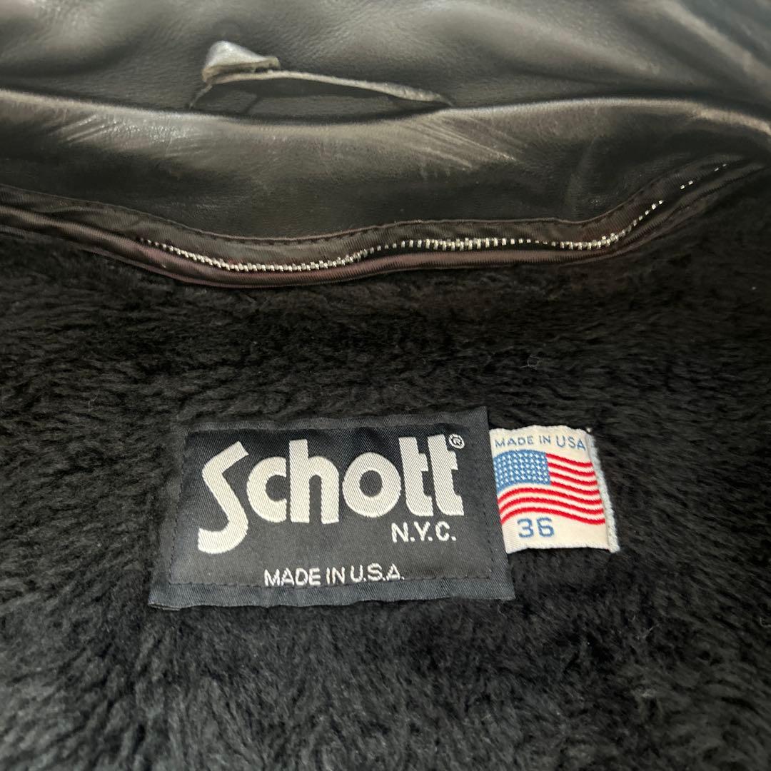 Schott シングルライダース 黒 レザー　36 ライナー、ハンガー付141
