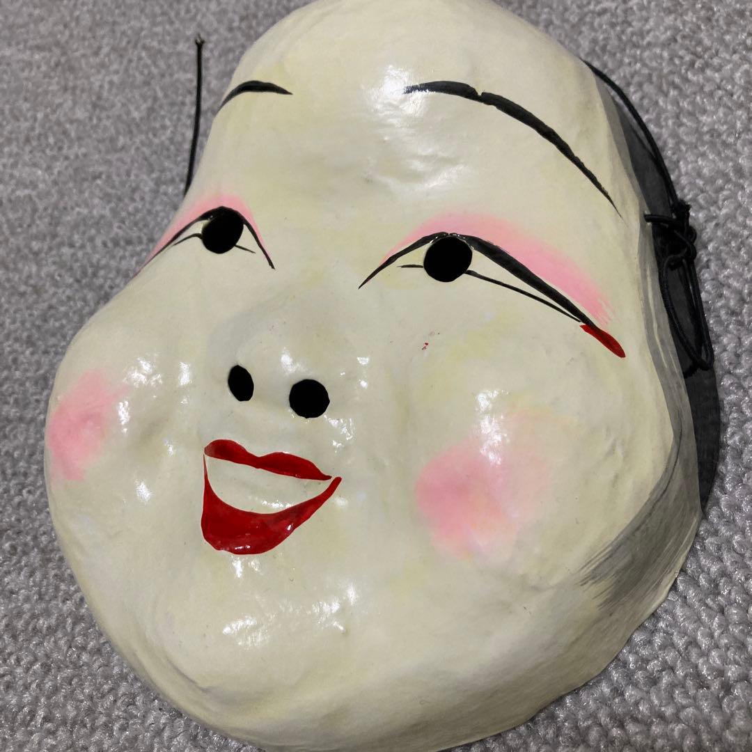 明治期 張り子 お多福面 おかめ面 ヴィンテージ 民俗仮面 古道具 骨董品 １