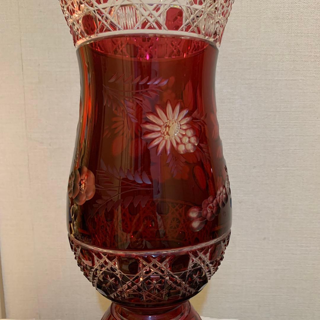 【Meissen】マイセン　クリスタル　赤フラワーベース　花瓶　★難あり！