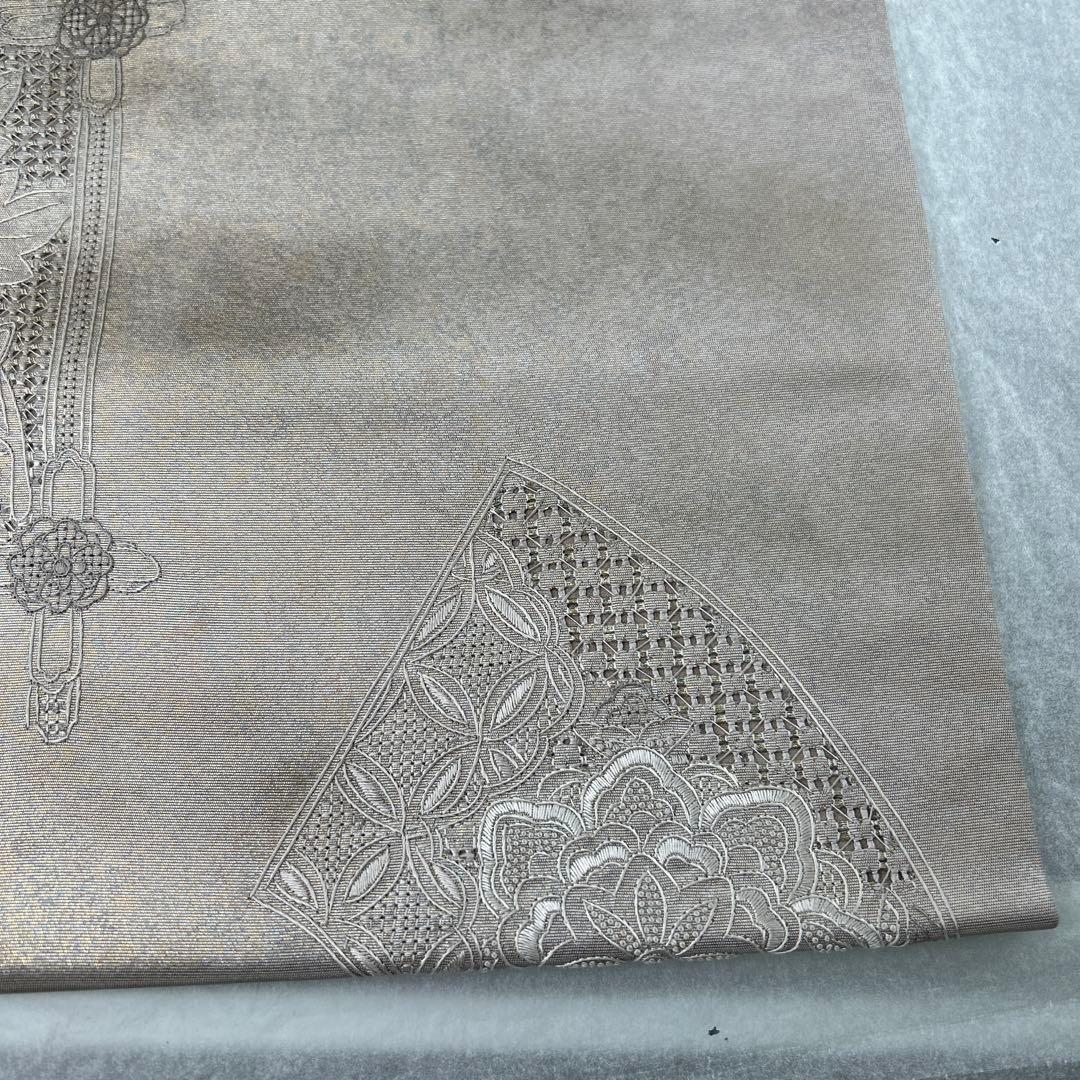 シルバー 花柄刺繍 六通袋帯1222