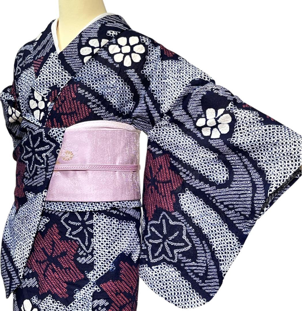 A98夏着物　洗える　有松鳴海絞り 高級浴衣 花 綿　祭り　花火会