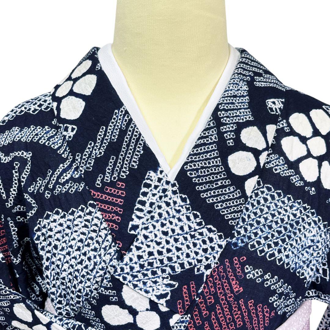 A98夏着物　洗える　有松鳴海絞り 高級浴衣 花 綿　祭り　花火会