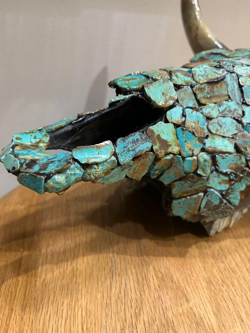 ネイティブアメリカターコイズ装飾牛の頭部オブジェ❣️ショートタイムセール