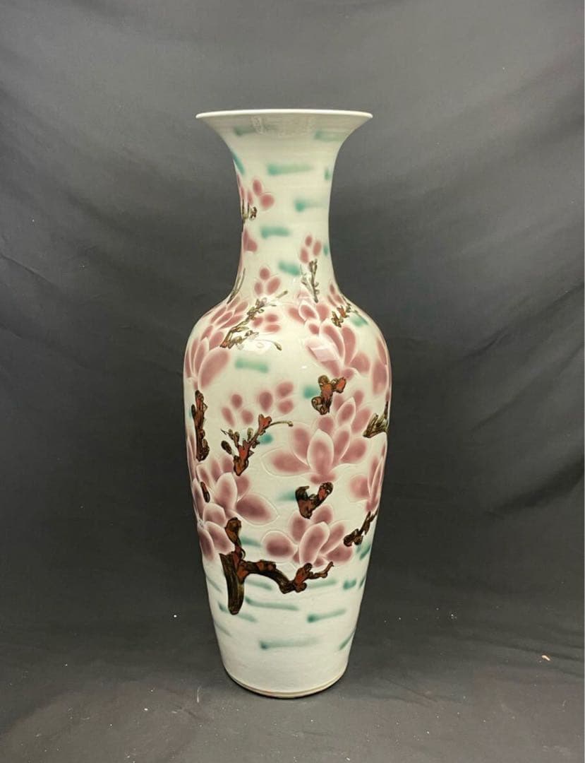 中国美術 特大花瓶 高さ約98cm 飾り壺 置大型インテリア 花柄 大壺