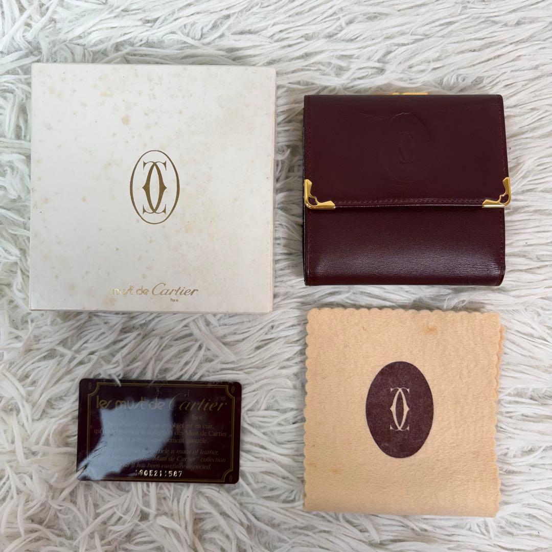 新品未使用/付属品完備✨Cartier 三つ折り財布 がま口 金具 ボルドー