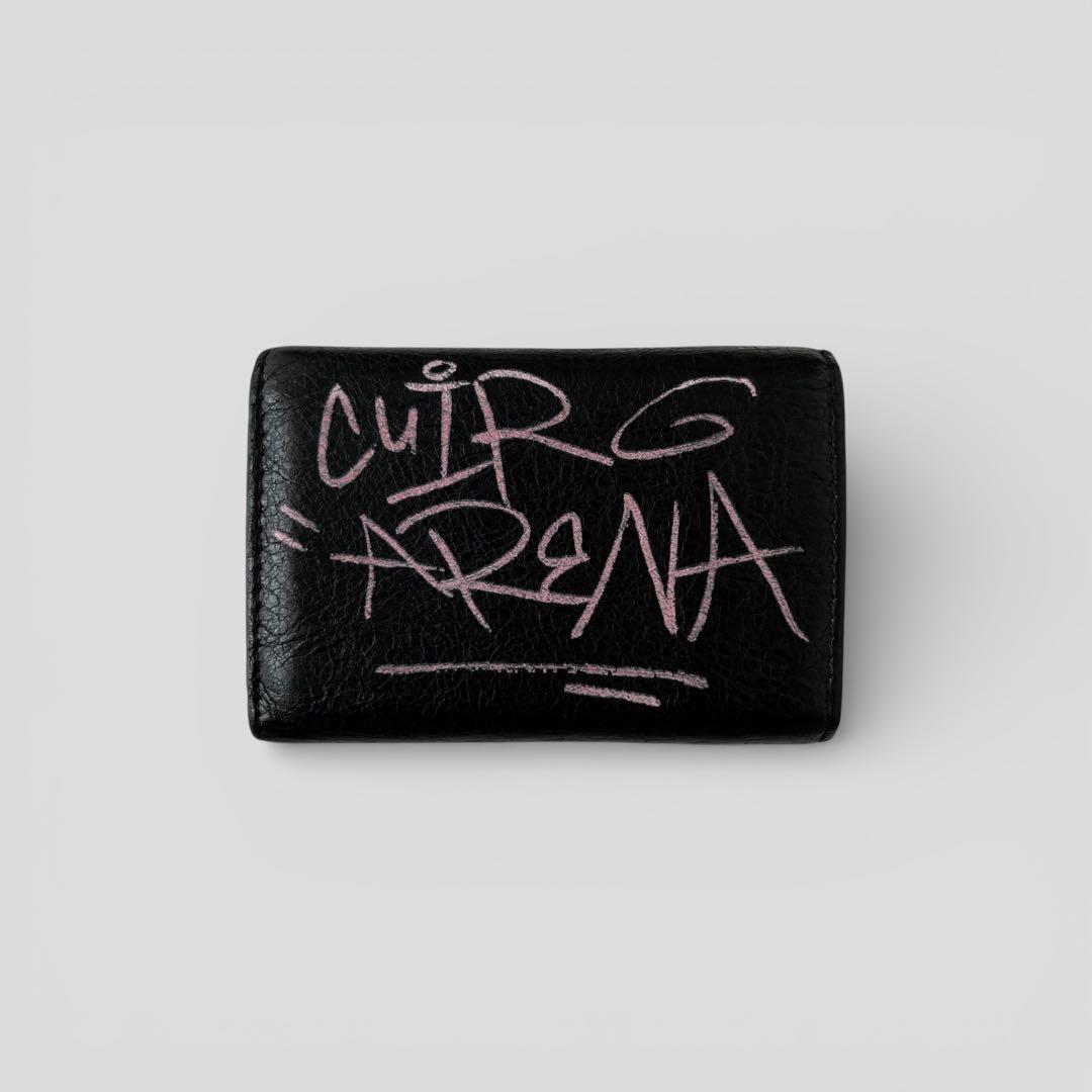 美品 バレンシアガ ペーパー ミニウォレット グラフィティ ブラック 財布