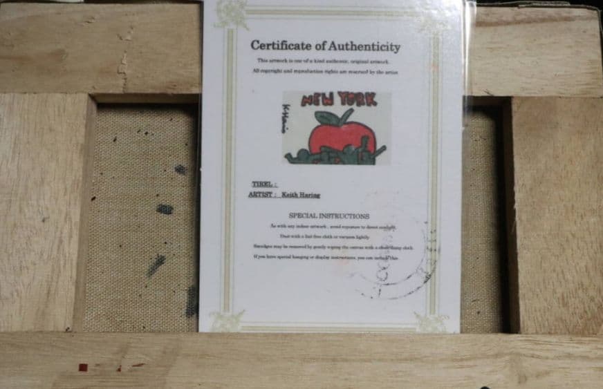 K*T様 油彩画 キースへリング 画題「ニューヨーク」鑑定書付き 裏書
