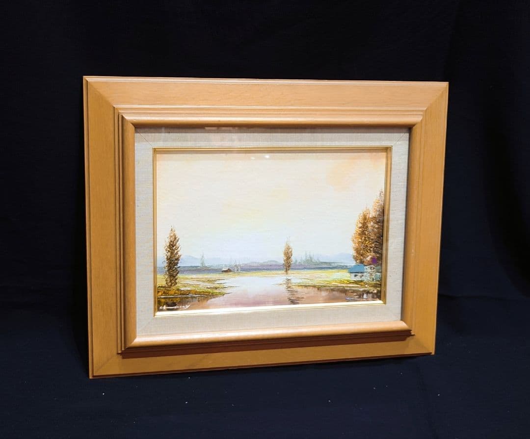 【梶木稔】 作家物 サイン 日高牧場 絵画 風景画 油彩 肉筆 油絵 額縁