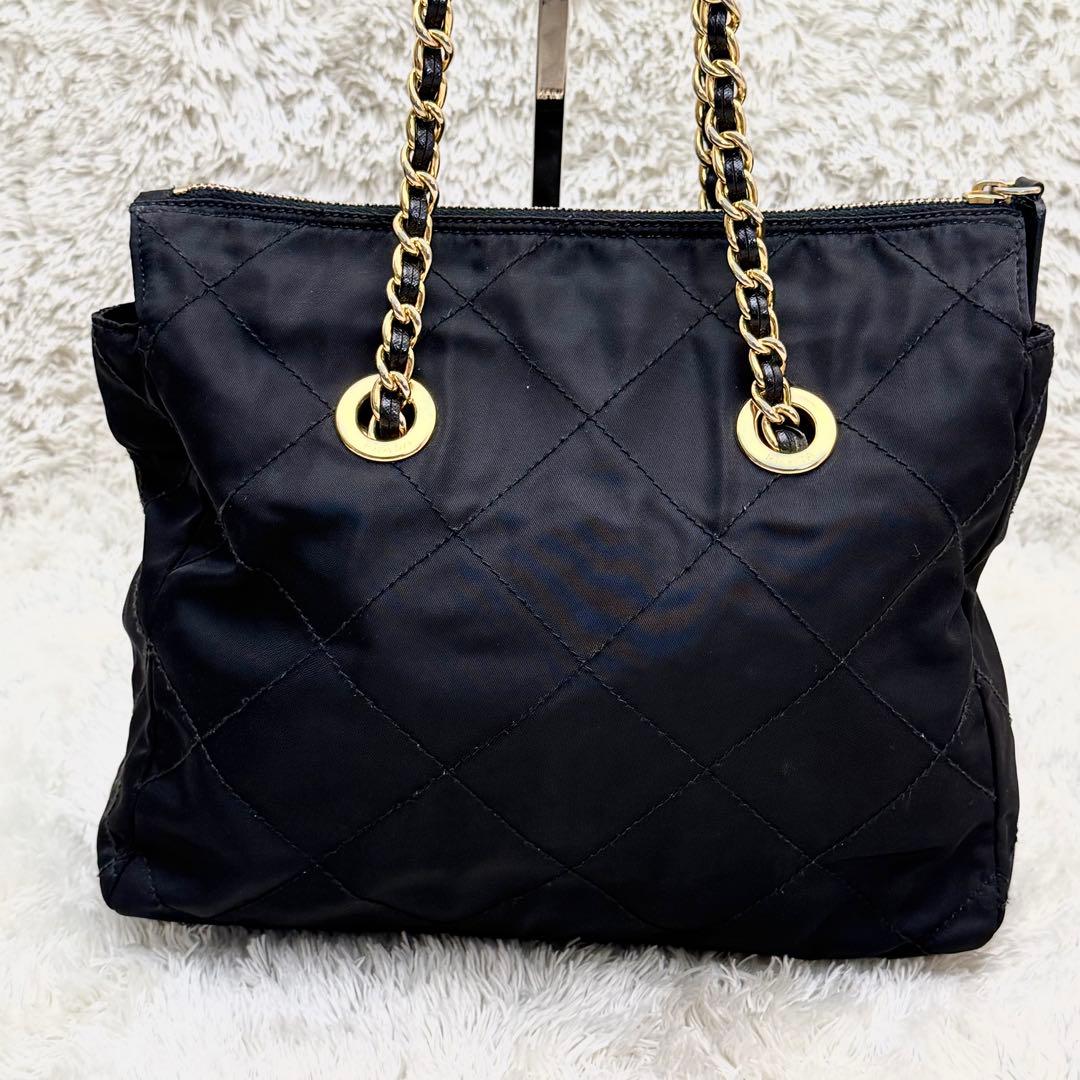 PRADAプラダ チェーンショルダーバッグ キルティング 三角ロゴ ナイロン 黒