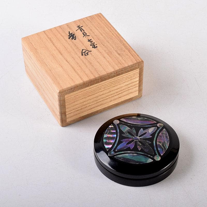 茶道具　塗師　徳山祐哲作　青貝七宝　香合　共箱　V　8120