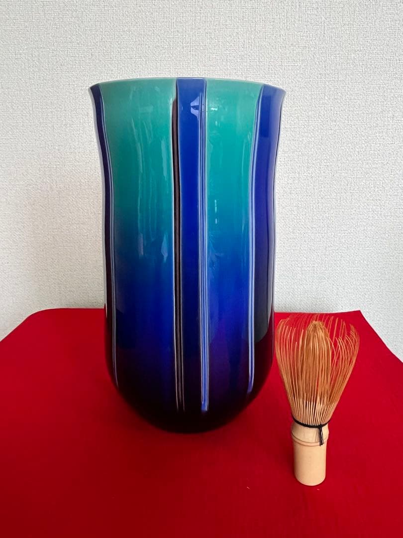 【極上品】人間国宝 徳田八十吉（正彦銘）彩釉 線文 花瓶 約26.5㎝ T248