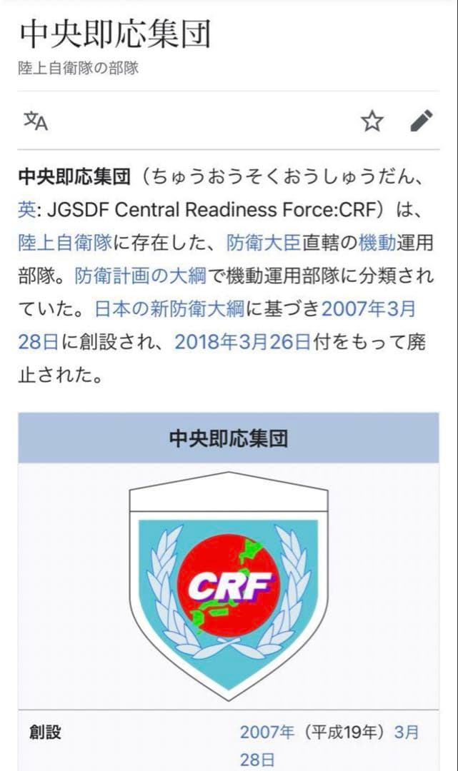 激レア‼️超希少‼️中央即応集団CRF肩章