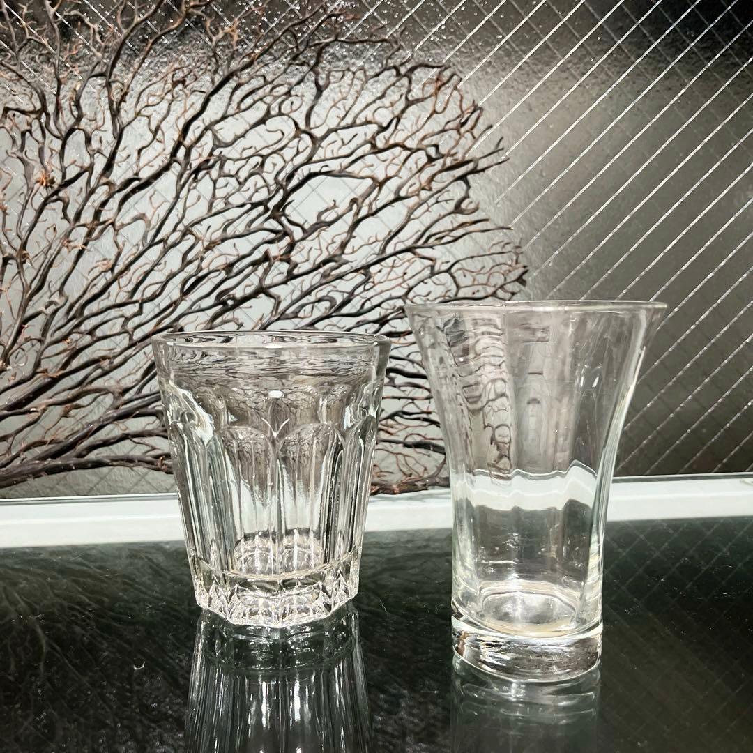 骨董　時代ガラス　薄張り　縞模様　ラッパ型　朝顔造り　ピルスナー　コップ　ウラン