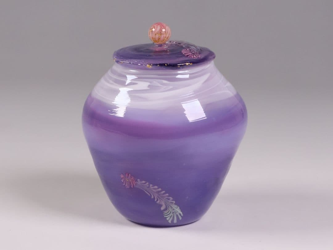 茶道具 船越美智代 ガラス茶入 ギヤマン 硝子 紫 マーブル【CM341】