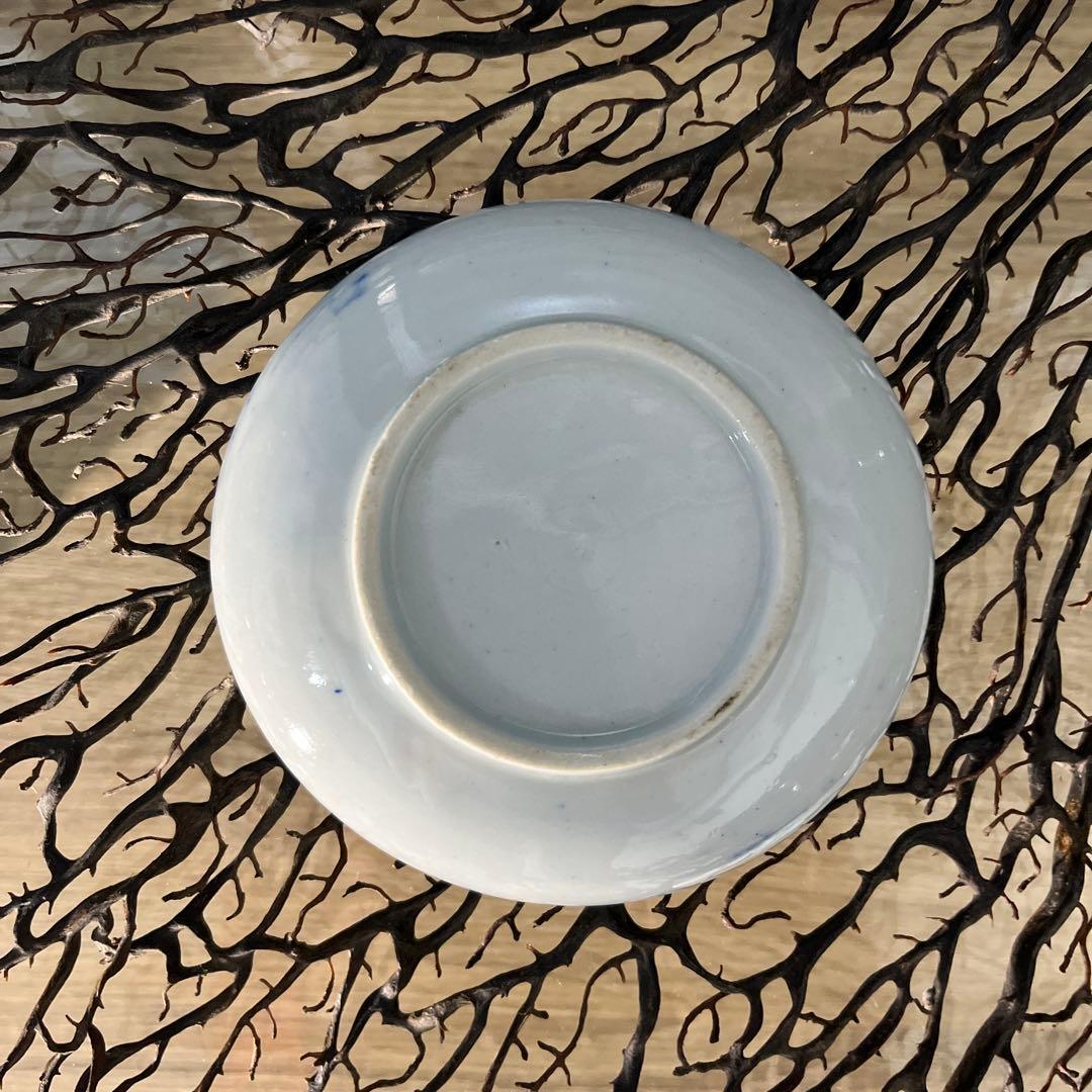 骨董　古伊万里　印判　図変わり印判　石灯籠　桜　３羽兎　円窓　小皿　手塩皿２客