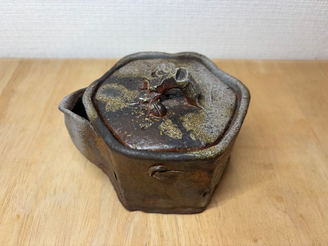 ㊻備前焼 宝瓶 登り窯 梅 うめ ウメ 6角 手びねり 急須