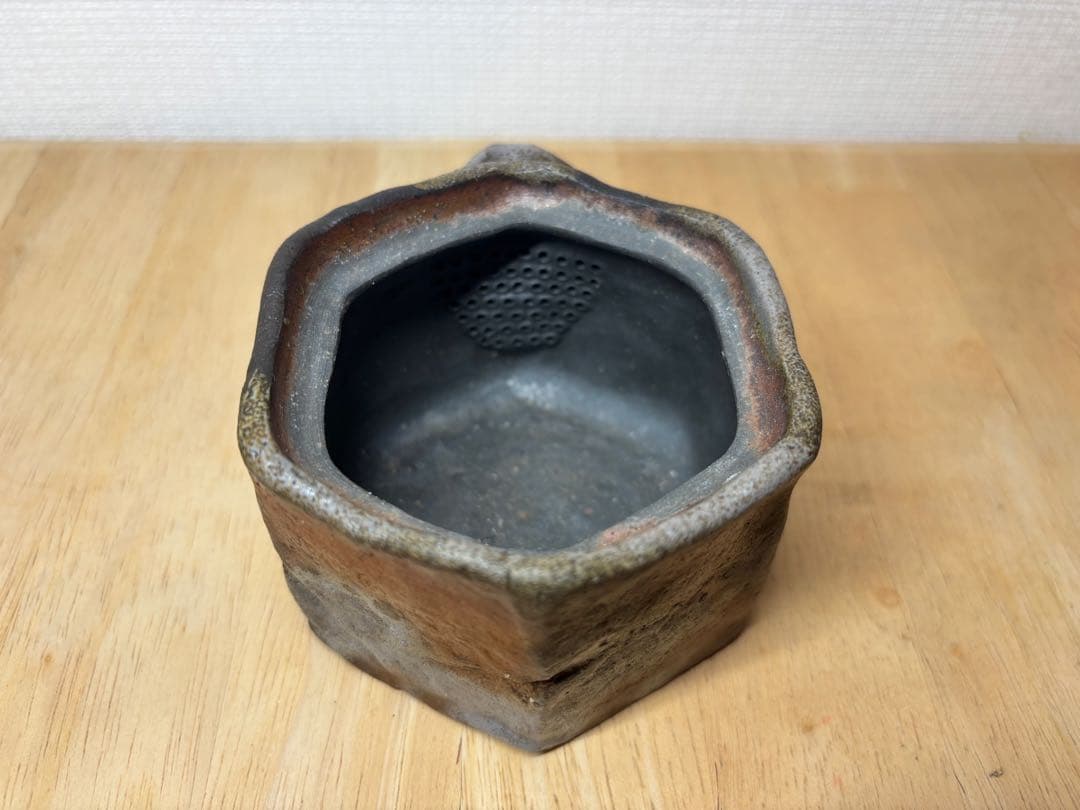 ㊻備前焼 宝瓶 登り窯 梅 うめ ウメ 6角 手びねり 急須