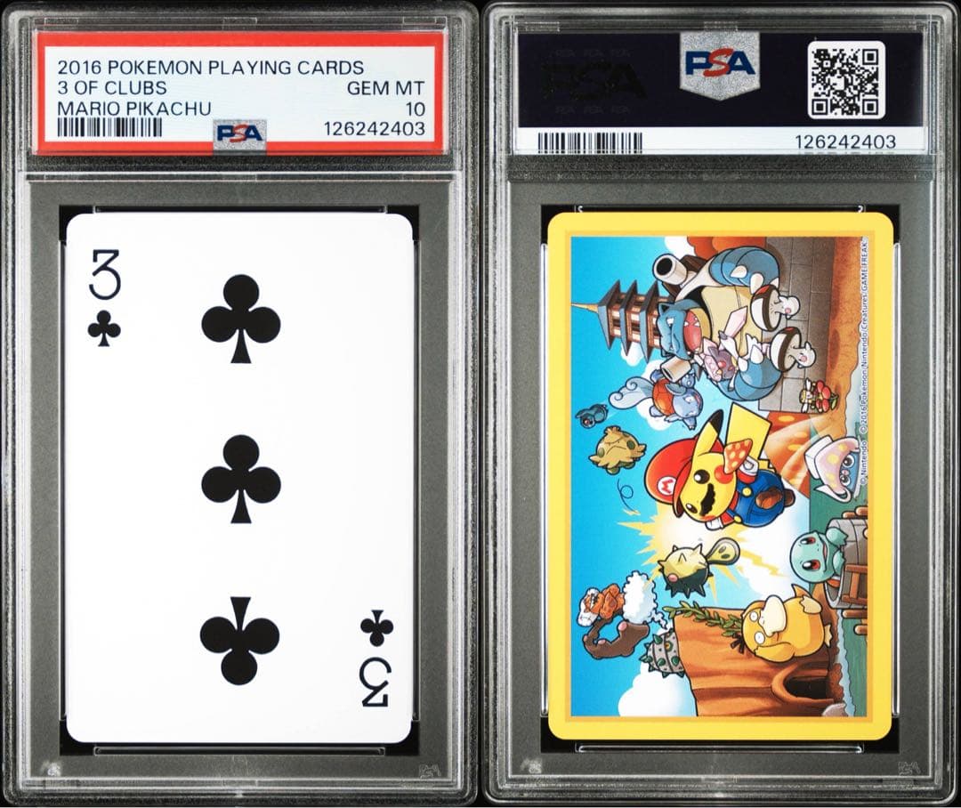 【PSA10】ポケモン × 任天堂　2016年　マリオピカチュウ　トランプ　♣️3