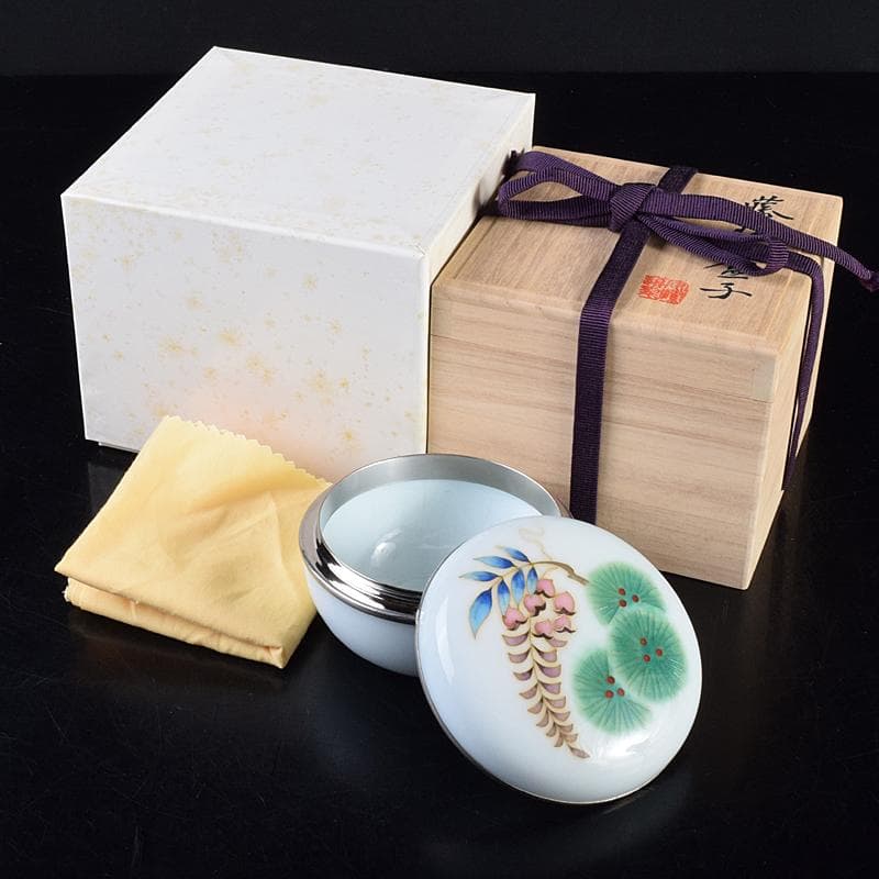 七宝焼　安藤七宝店　藤松紋　盒子蓋物　共箱　M　R7693