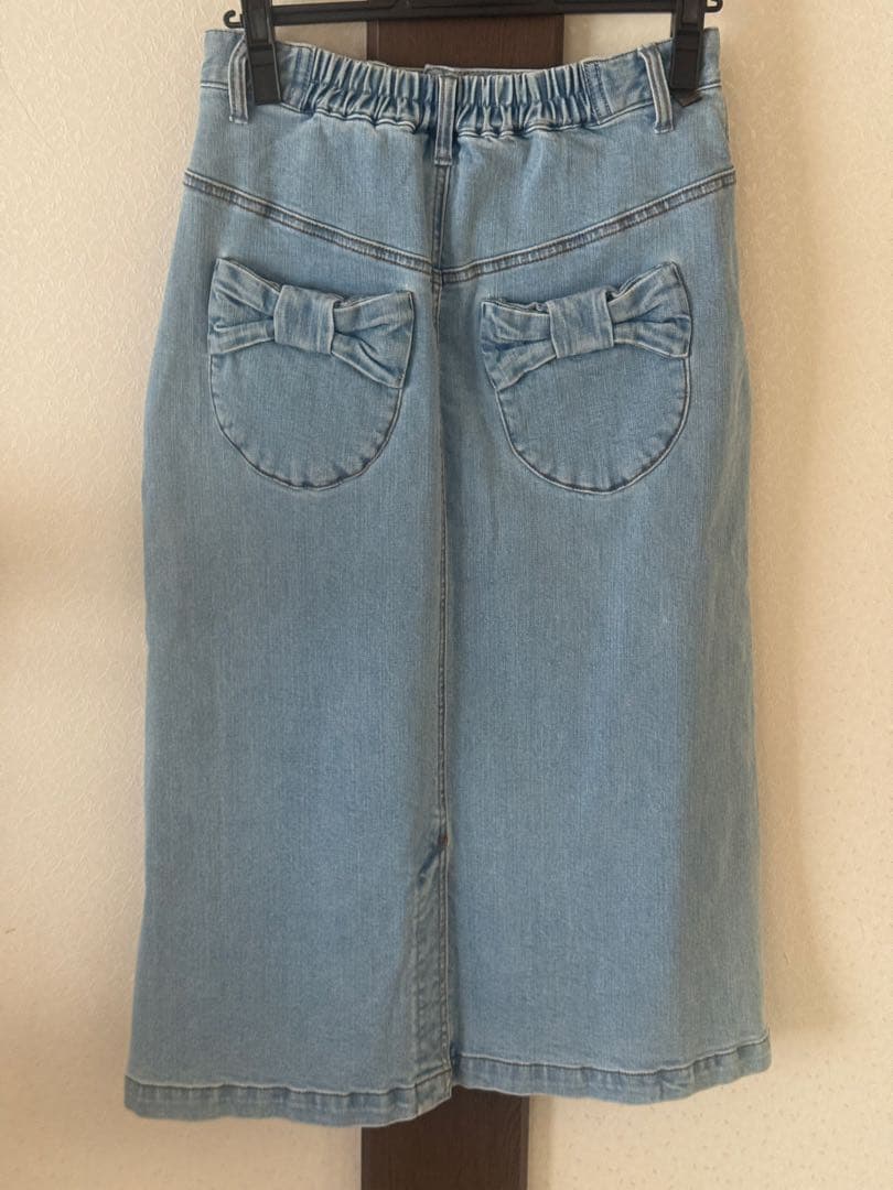 yukiemonおリボンデニムミドルスカート