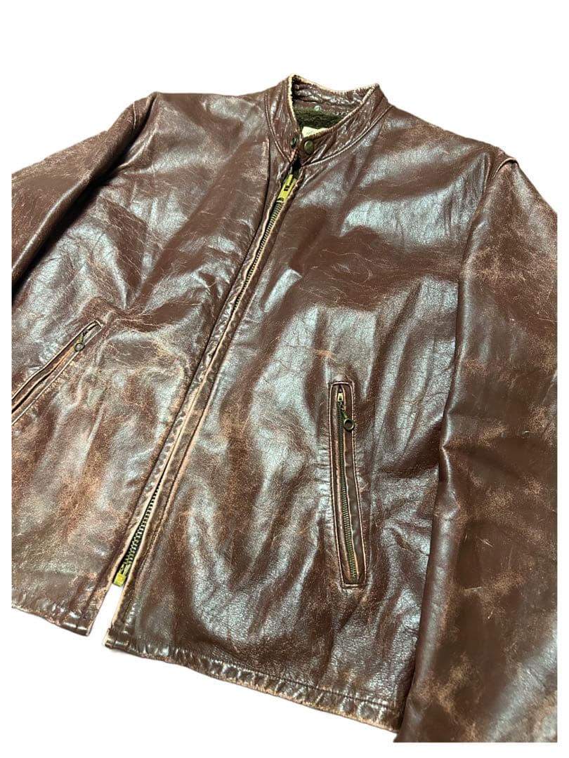 襤褸 60s70s USA製 TALONジップ レザー ジャケット ブラウンXL