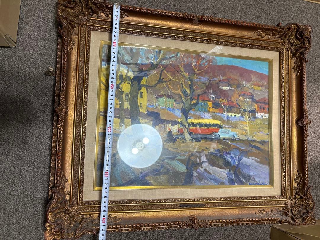 マクシュートフ　絵画　油絵　【ウラルの町で】　箱付き　当時物　ソビエト絵画