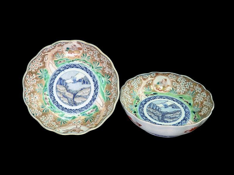 古伊万里　金襴手　桜花に春駒の図　膾皿　２客　F026AS-CVl