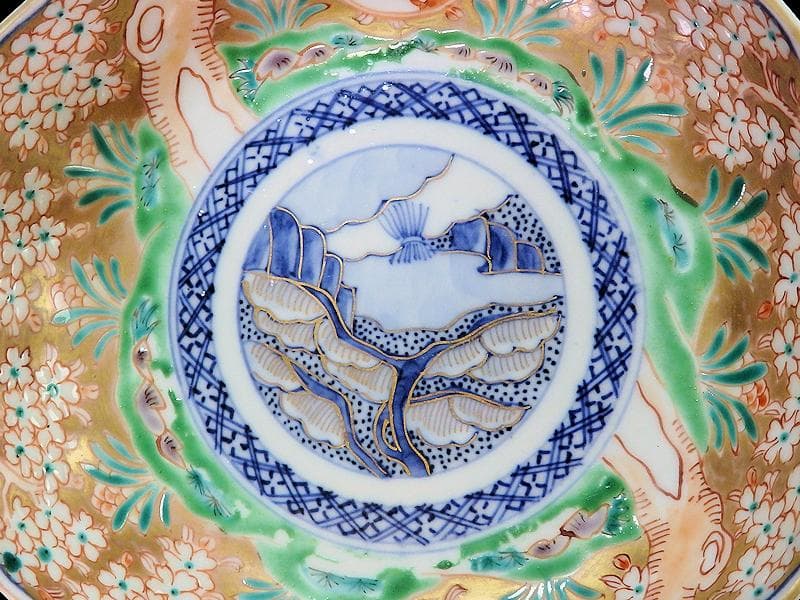 古伊万里　金襴手　桜花に春駒の図　膾皿　２客　F026AS-CVl