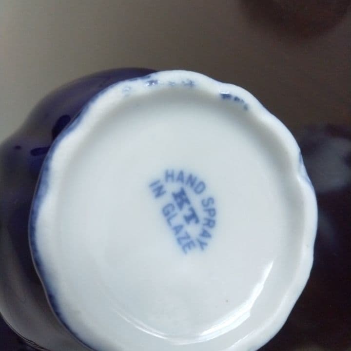 昭和レトロ⭐︎瑠璃色花模様のティーセット5点⭐︎新品未使用⭐︎手描きビンテージ