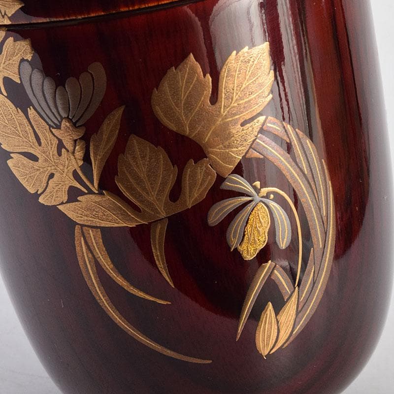 茶道具　輪島塗　蒔絵師　北浜宗貴作　﨔目すり　花丸文　長棗　共箱　M　R9323