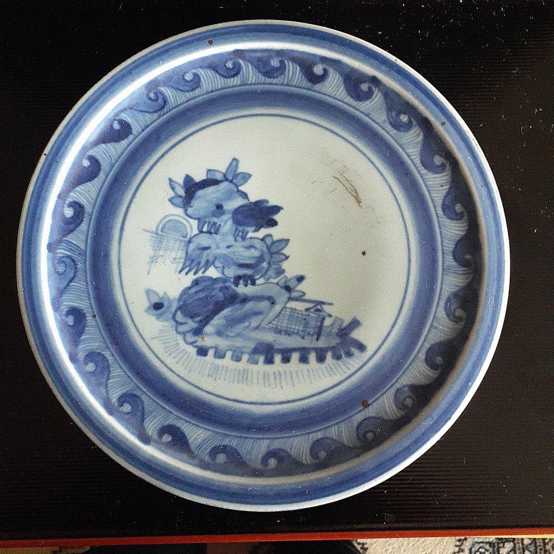 初期伊万里染付け蓬来山図中皿