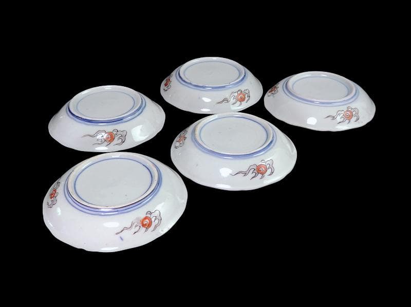 古伊万里　金襴手　岩に花の図　４寸皿　５枚　D467AS-CVt