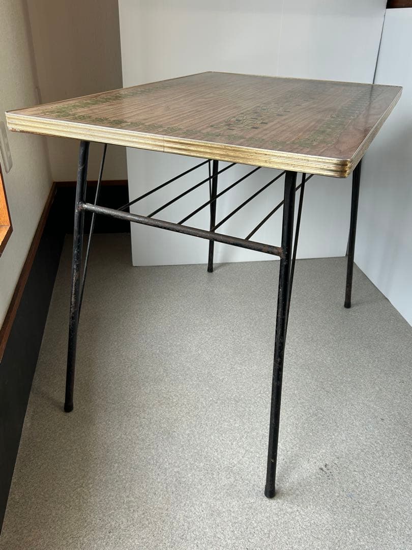 ヴィンテージ　昭和レトロ　鉄脚テーブル　作業台　ダイニング　机ミッドセンチュリー