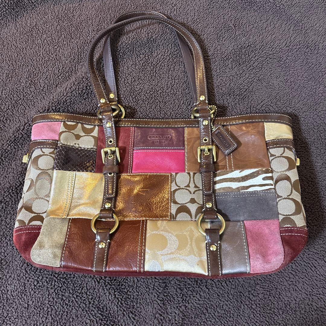 p*p様 COACH コーチ トートバッグ パッチワーク レザー キャンバス ス