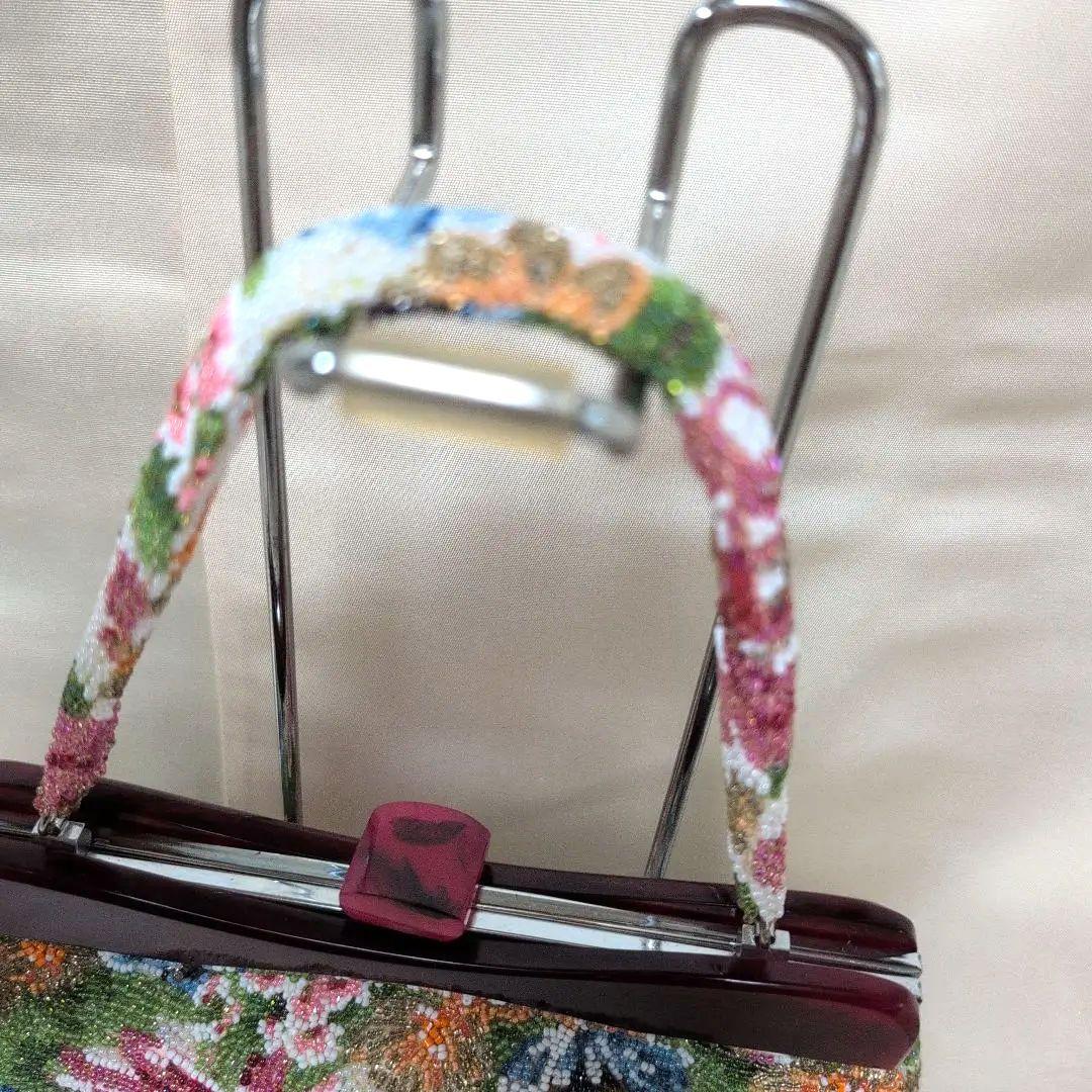花柄ビーズ刺繍　ハンドバッグ　はしもと　和装バック　超美品　昭和レトロ