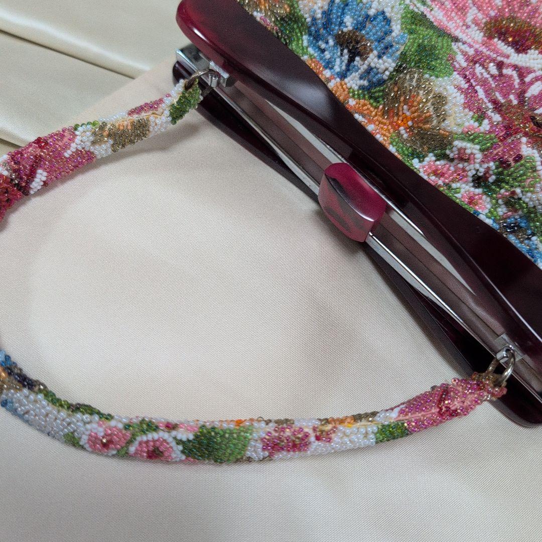 花柄ビーズ刺繍　ハンドバッグ　はしもと　和装バック　超美品　昭和レトロ