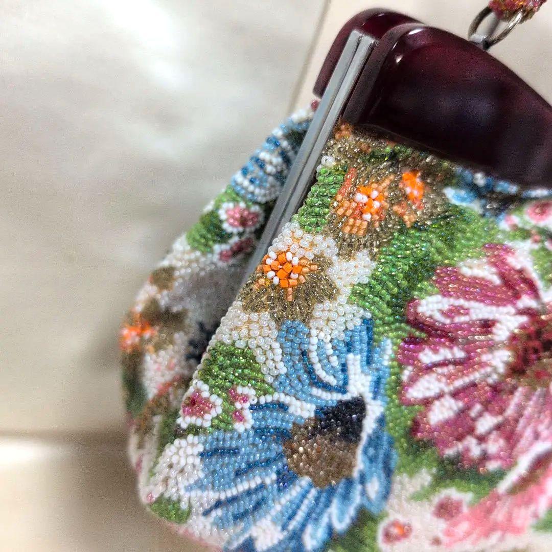 花柄ビーズ刺繍　ハンドバッグ　はしもと　和装バック　超美品　昭和レトロ