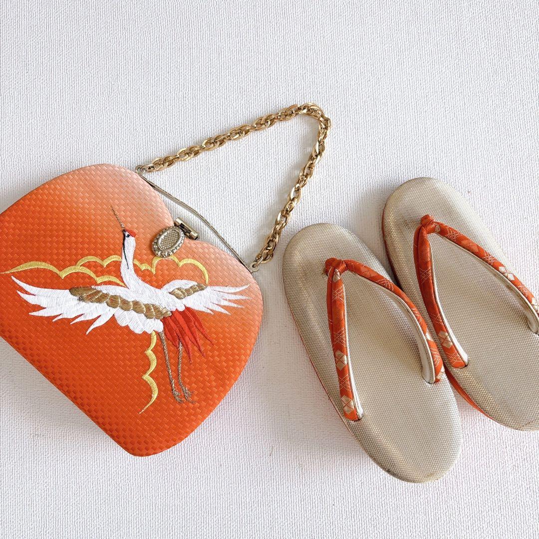 七五三　7歳　女の子　着物フルセット　小物セット　オレンジ　金糸　5231