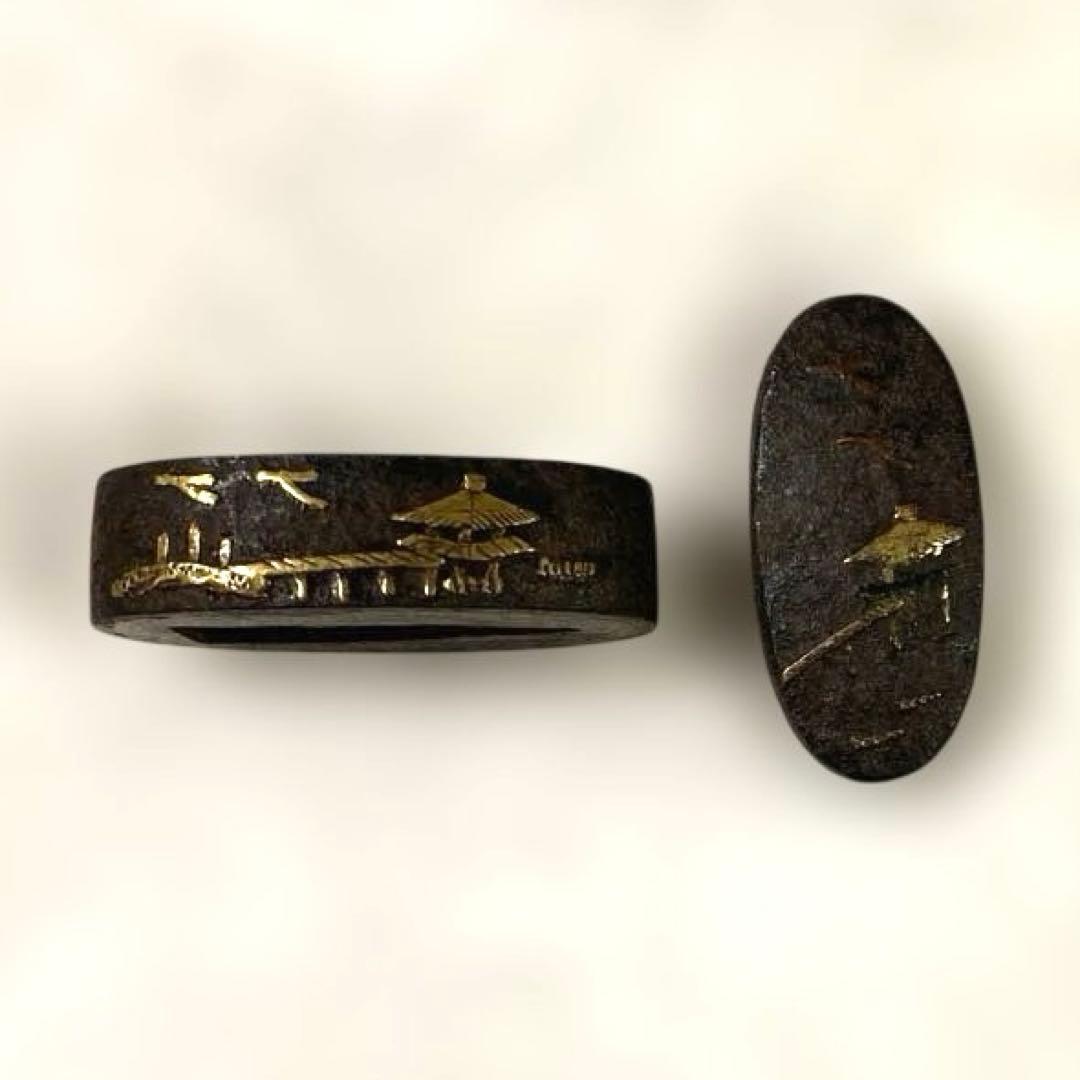 B-75 縁頭　金象嵌　武具　刀装具　骨董品　時代物　日本　美術品　工芸品