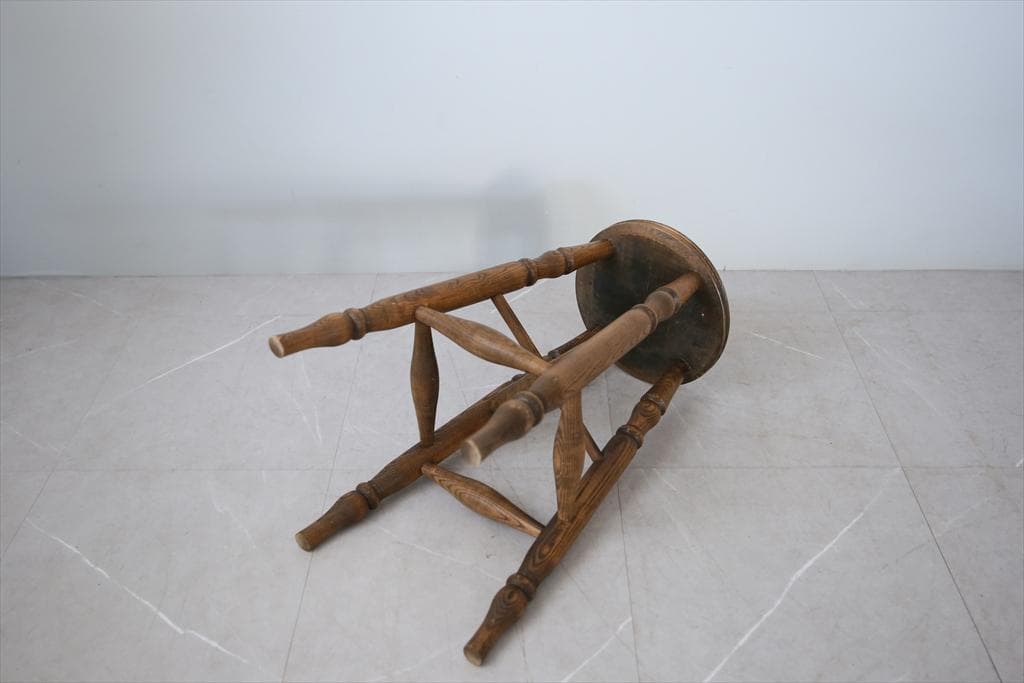 英国アンティーク木製スツール/丸椅子イス/踏み台/腰掛け/飾り棚(92-196)