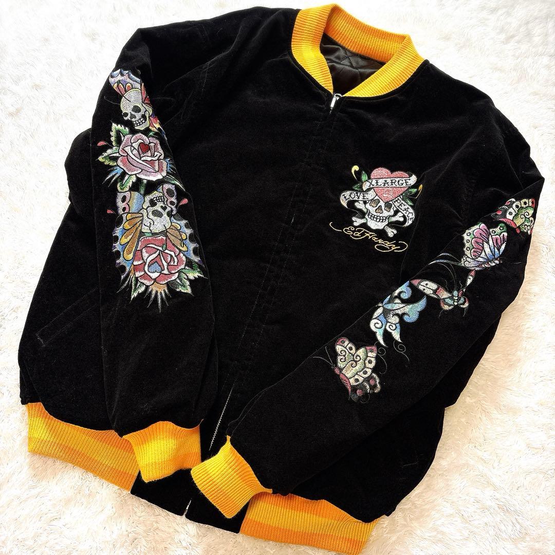 XLARGE × Ed Hardy コラボ ジャケット 刺繍 スカル ブラック