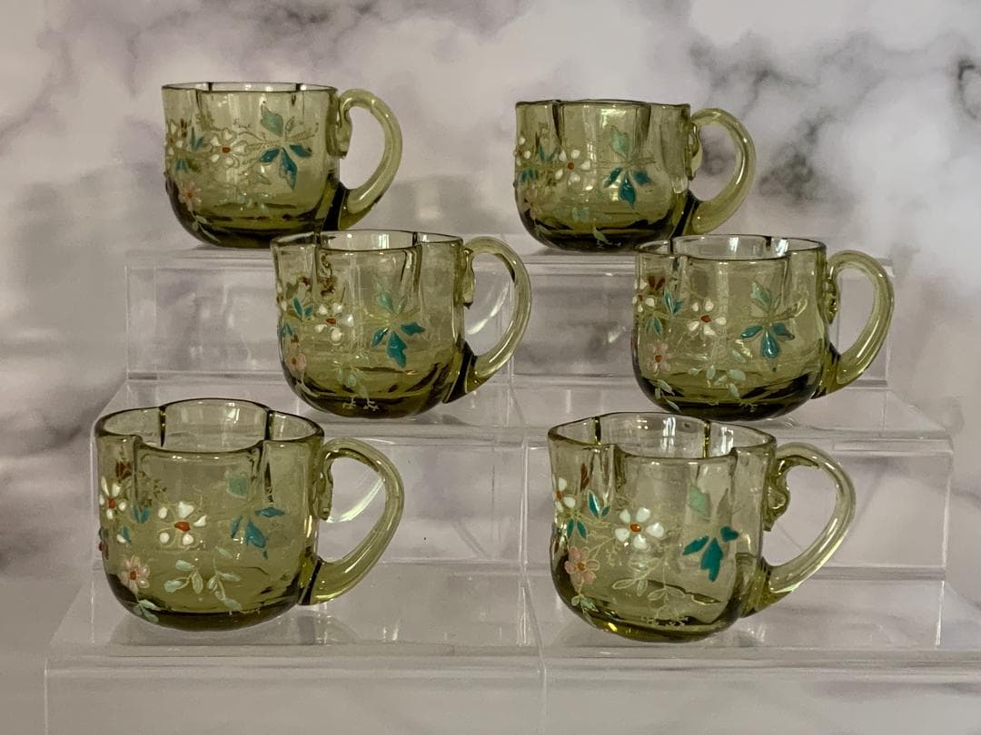 ✨特別価格✨エナメル絵吹きガラスカラフェ・リキュールグラスセットアンティーク