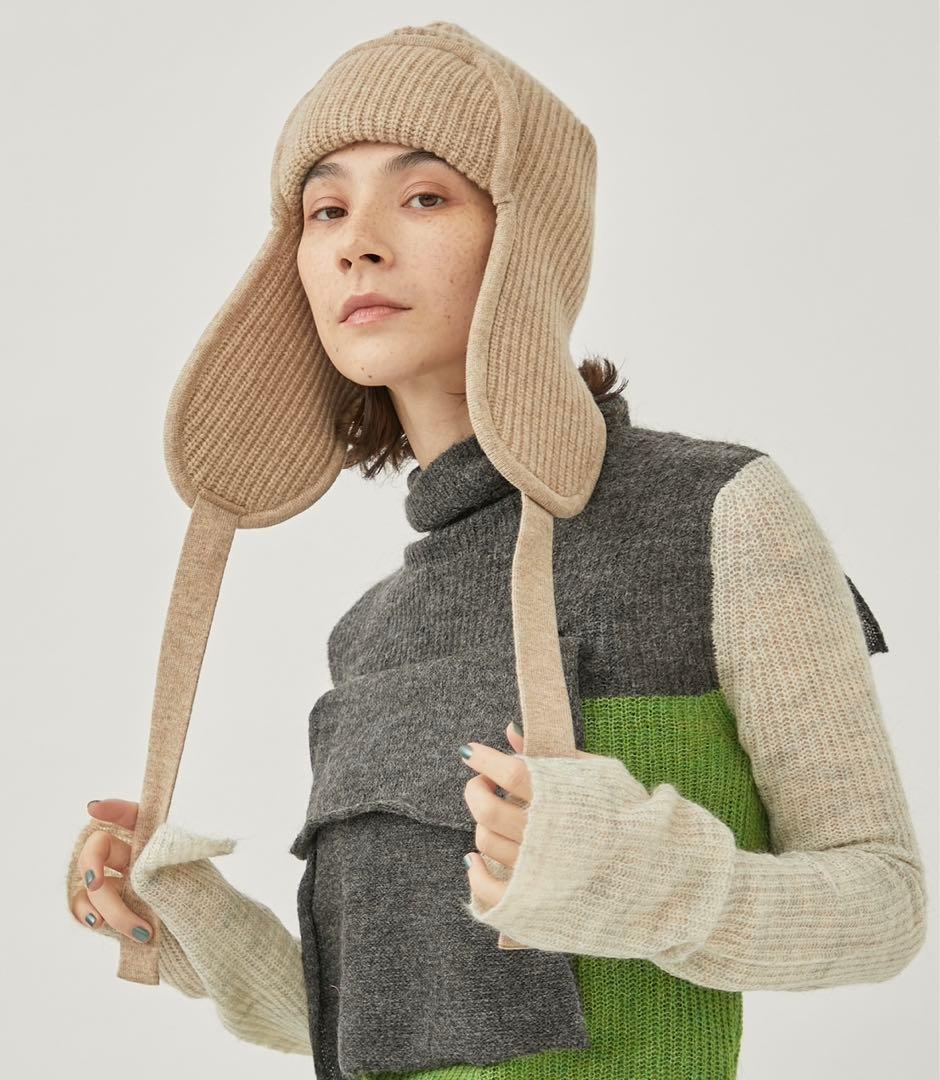 フミエタナカ ear cover knit cap ボルドー　ニット帽